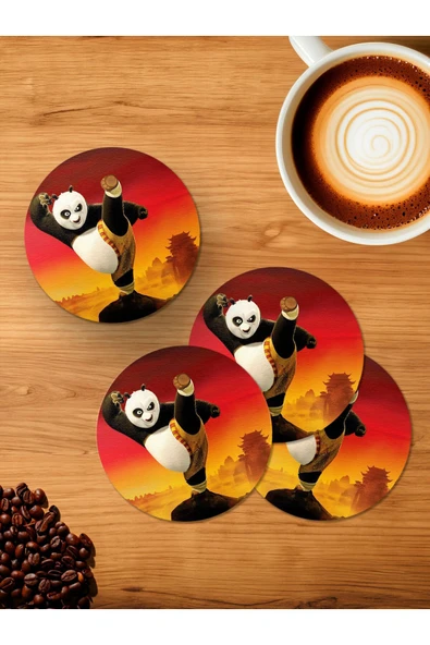 Panorama Ajans Kung Fu Panda Po Ninja Çizgi Film Çocuklara 4'lü Ahşap Bardak Altlığı ürün görseli 1
