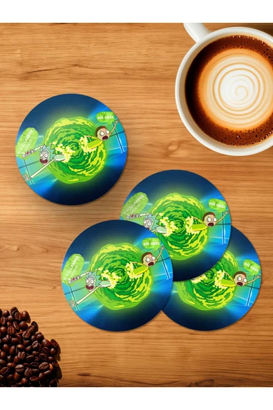 Panorama Ajans Dizi Riky And Morty Windows 4'lü Ahşap Bardak Altlığı ürün görseli 1