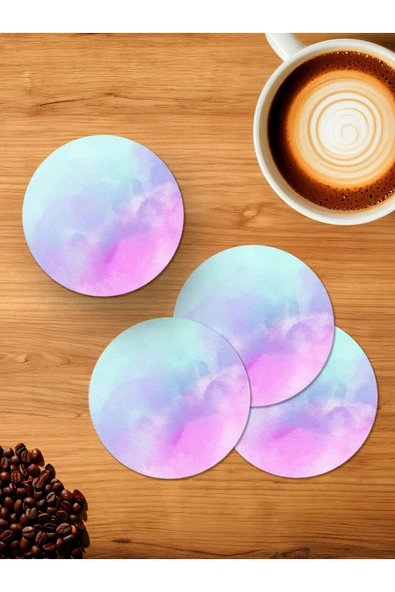 Panorama Ajans Sade Pastel Renk Bulut Mavi Pembe Minimal 4'lü Ahşap Bardak Altlığı ürün görseli 1
