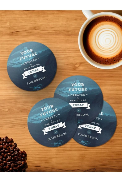 Panorama Ajans Gelecek İçin Motivasyon Ofis İş Arkadaşı Hediye 4'lü Ahşap Bardak Altlığı ürün görseli 1