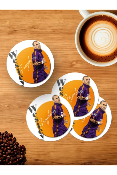 Panorama Ajans Wesley Sneijder Yıldız Futbolcu Portre 4'lü Ahşap Bardak Altlığı ürün görseli 1