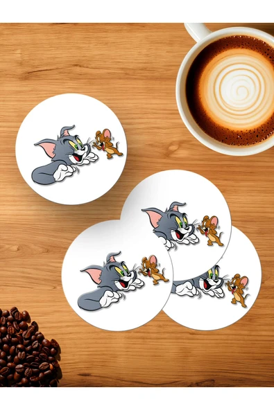 Panorama Ajans Tom ve Jerry Çizgi Film Nostalji 4'lü Ahşap Bardak Altlığı ürün görseli 1