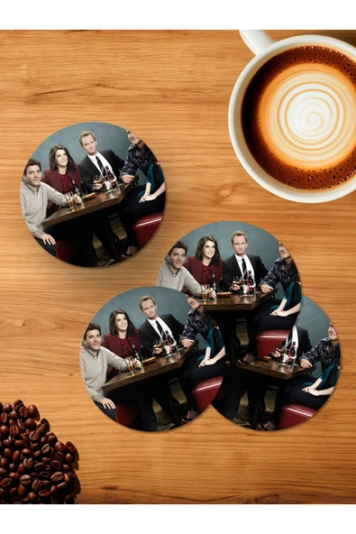Panorama Ajans HMYM How i Met Your Mother Ted Barney Lilly Robin Marshall 4'lü Ahşap Bardak Altlığı ürün görseli 1