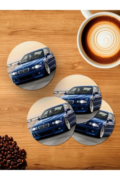 Panorama Ajans BMW 320D Blue 4'lü Ahşap Bardak Altlığı ürün görseli 1