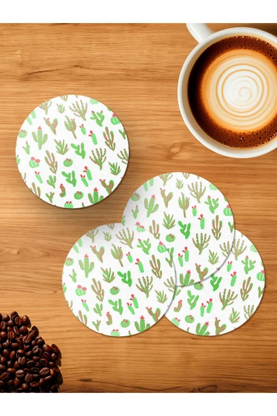 Panorama Ajans Kaktüs 4'lü Ahşap Bardak Altlığı ürün görseli 1