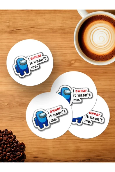 Panorama Ajans Among Us Severlere Ben Değildim Sözlü Sticker 4'lü Ahşap Bardak Altlığı ürün görseli 1