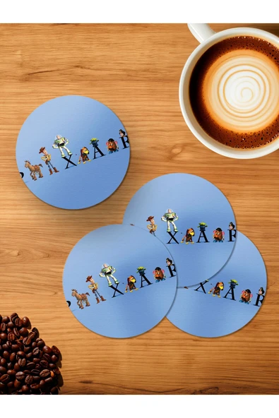 Panorama Ajans Pixar Animasyon Karakterleri 4'lü Ahşap Bardak Altlığı ürün görseli 1