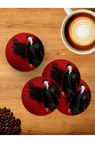 Panorama Ajans Lucifer Tom Ellis 4'lü Ahşap Bardak Altlığı - 1
