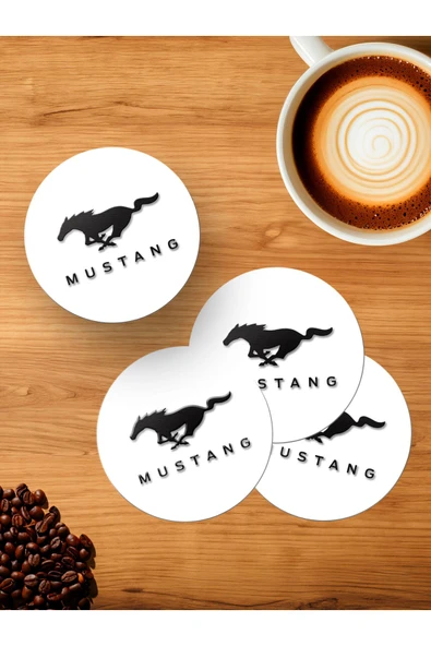 Panorama Ajans Ford Mustang Logo Araba 4'lü Ahşap Bardak Altlığı ürün görseli 1