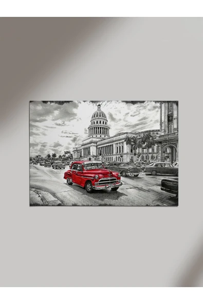 Panorama Ajans Kırmızı Klasik Araba Ahşap Poster Tablo ürün görseli 1