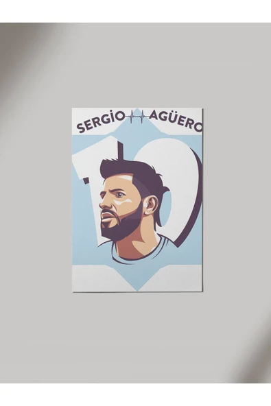Panorama Ajans Sergio Aguero Portre Futbolcu Tasarımı Ahşap Poster Tablo ürün görseli 1