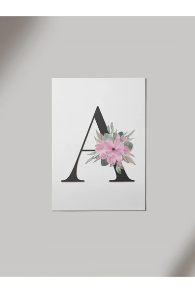 Panorama Ajans A Harfi Baş Harf Pembe Çiçekli Ahşap Poster Tablo