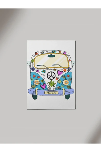 Panorama Ajans Hippi Mod Peace Woswos Minibüs Tasarım Ahşap Poster Tablo ürün görseli 1