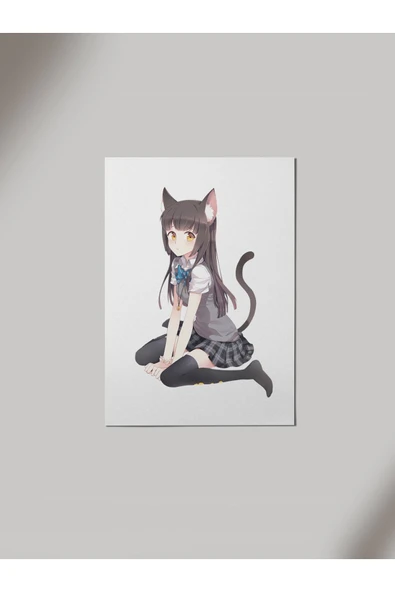 Panorama Ajans Mini Etek Kedi Kız Cat Girl Kız Arkadaşa Hediye Ahşap Poster Tablo ürün görseli 1