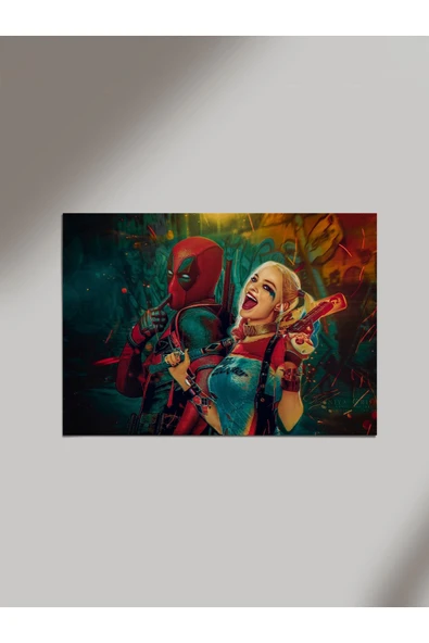 Panorama Ajans Deadpool Ve Harley Quinn Marvel Tasarım Ahşap Poster Tablo ürün görseli 1