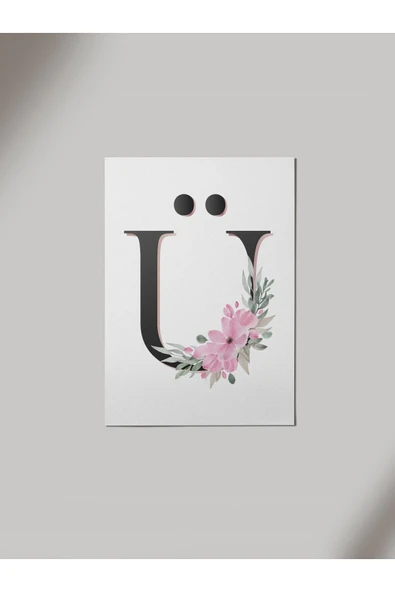 Panorama Ajans Ü Harfi Baş Harf Pembe Çiçekli Ahşap Poster Tablo ürün görseli 1