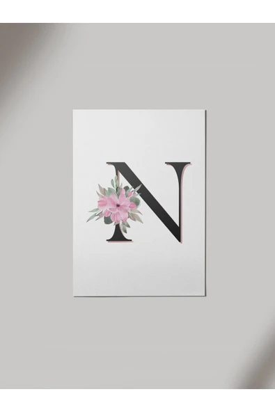 Panorama Ajans N Harfi Baş Harf Pembe Çiçekli Ahşap Poster Tablo ürün görseli 1