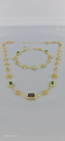 Renkli Taşlı Tasarım Takı Seti - Resim 4