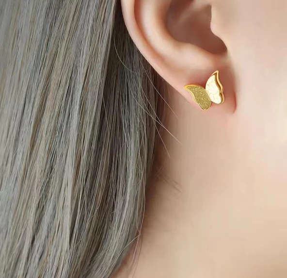 Kelebek kolye Küpe Çelik Takı 354 - Resim 4