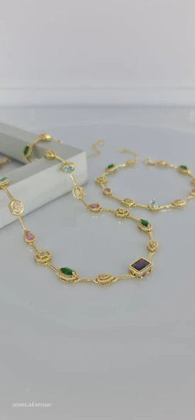 Renkli Taşlı Tasarım Takı Seti ürün görseli