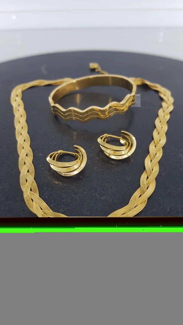 Dalga Gold Çelik Takı Seti 351 - 1