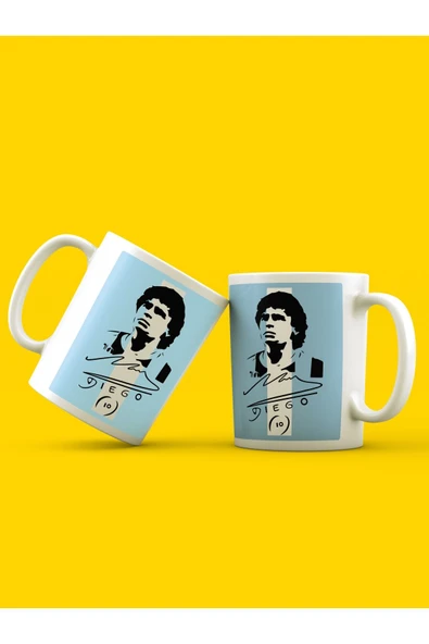 Panorama Ajans Maradona Efsane Futbolcu Arjantin Bayraklı Silüet Portre Porselen Kupa Bardak ürün görseli