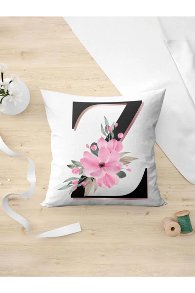 Panorama Ajans Z Harfi Baş Harf Pembe Çiçekli Yastık Kılıfı ürün görseli 1