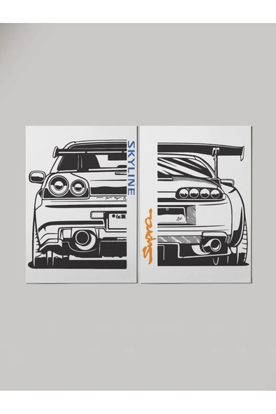 Panorama Ajans Nissan Skyline ve Toyota Supra Ahşap Tablo Dekorasyon 2'li ürün görseli 1