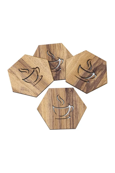 Panorama Ajans Ahşap Kahve 4'lü Bardak Altlığı - 4