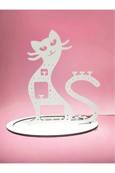 Aksa ahşap dekor Dekoratif Kedi Figürlü Takı Küpe Standı Lazer Kesim Ahşap Mdf