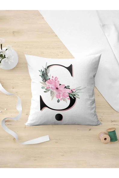 Panorama Ajans Ş Harfi Baş Harf Pembe Çiçekli Yastık Kılıfı ürün görseli