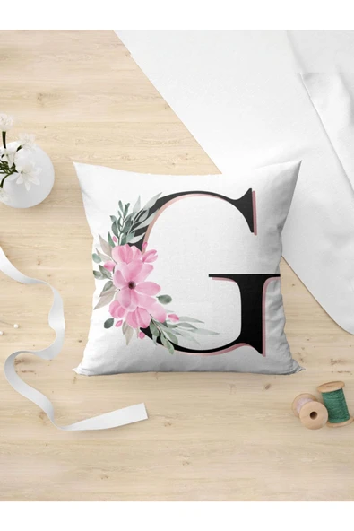 Panorama Ajans G Harfi Baş Harf Pembe Çiçekli Yastık Kılıfı ürün görseli 1