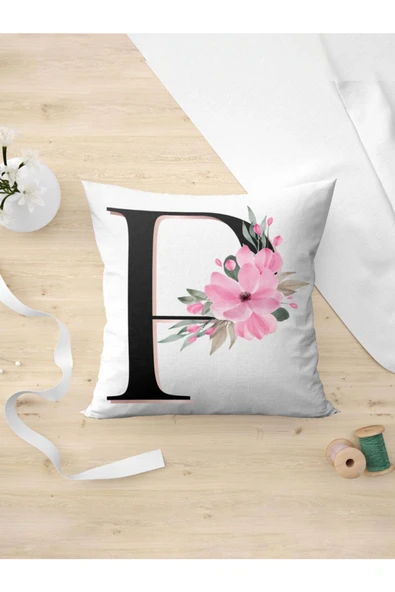 Panorama Ajans P Harfi Baş Harf Pembe Çiçekli Yastık Kılıfı ürün görseli 1