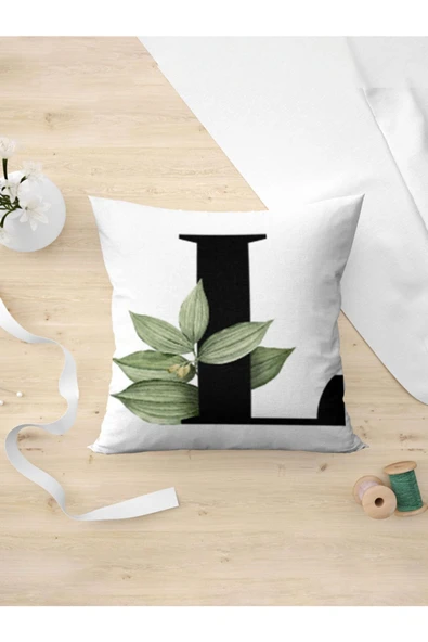 Panorama Ajans L Harfi Yeşil Yapraklı Yastık Kılıfı ürün görseli 1