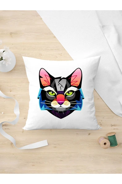 Panorama Ajans Grafiti Kedi Renkli Hediye Özel Yastık Tasarım Yastık Kılıfı ürün görseli 1