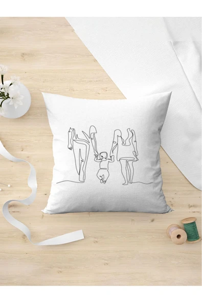 Panorama Ajans Minimalist Çizgisel Aile Tasarım Hediye Yastık Kılıfı ürün görseli 1