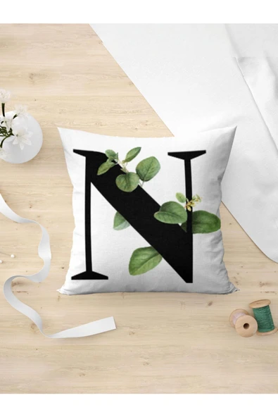 Panorama Ajans N Harfi Yeşil Yapraklı Yastık Kılıfı ürün görseli 1