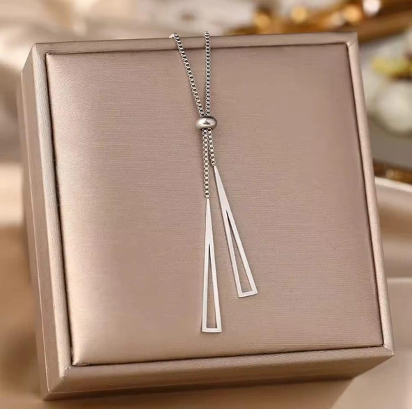 Gümüş Rengi Asansörlü Çelik kolye 060 - Resim 2