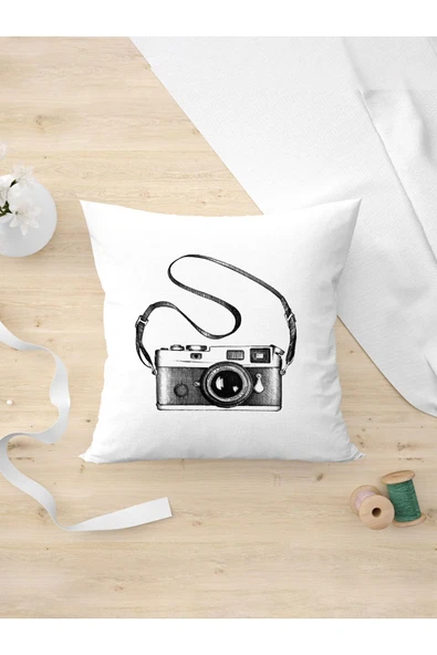 Panorama Ajans Eski Tarz Vintage Fotoğraf Kamerası Arkadaşa Hediye Tasarım Yastık Kılıfı ürün görseli 1