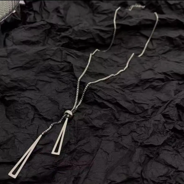 Gümüş Rengi Asansörlü Çelik kolye 060 - Resim 5