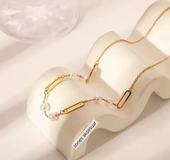 İncili Ataç Çelik kolye A125-1 - Resim 2