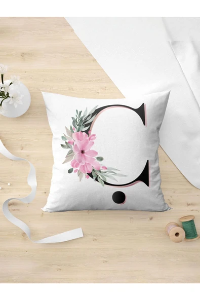 Panorama Ajans Ç Harfi Baş Harf Pembe Çiçekli Yastık Kılıfı ürün görseli 1