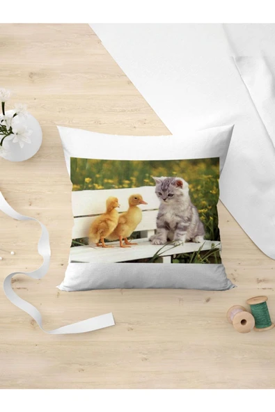 Panorama Ajans Tatlı Yavru Ördek Ve Kedi Veteriner Hediye Yastık Kılıfı ürün görseli 1