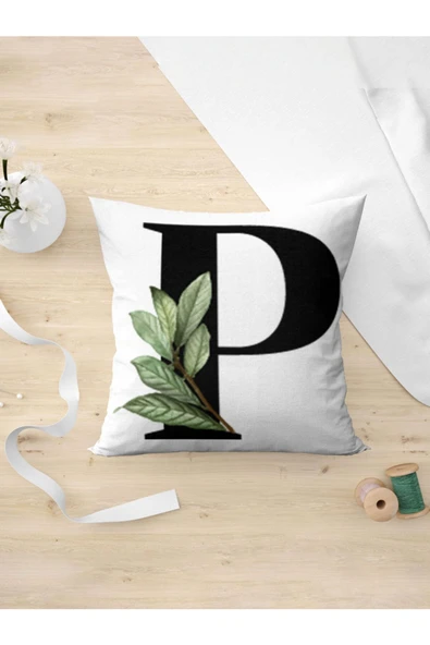 Panorama Ajans P Harfi Yeşil Yapraklı Yastık Kılıfı ürün görseli 1