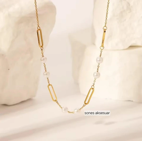 İncili Ataç Çelik kolye A125-1 ürün görseli 1