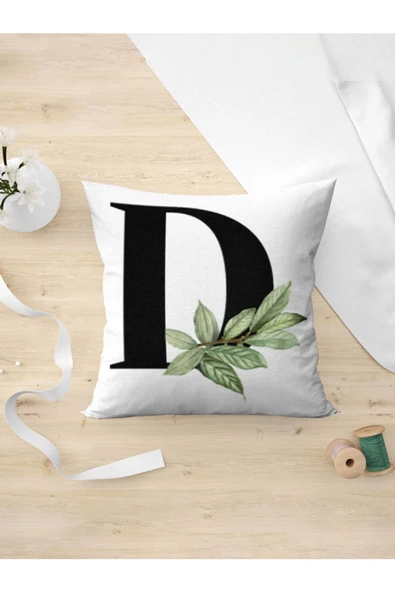 Panorama Ajans D Harfi Yeşil Yapraklı Yastık Kılıfı ürün görseli 1