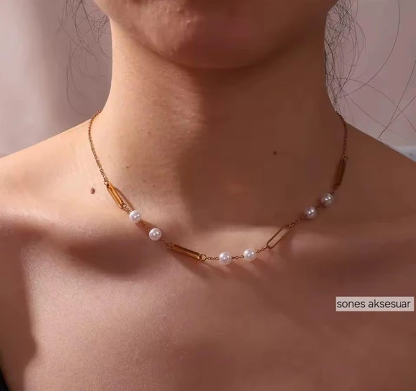 İncili Ataç Çelik kolye A125-1 - Resim 4