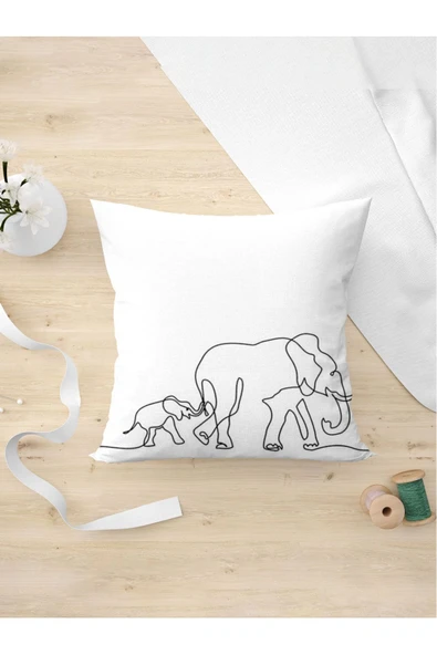 Panorama Ajans Minimalist Çizgisel Fil Tasarım Hediye Yastık Kılıfı ürün görseli 1