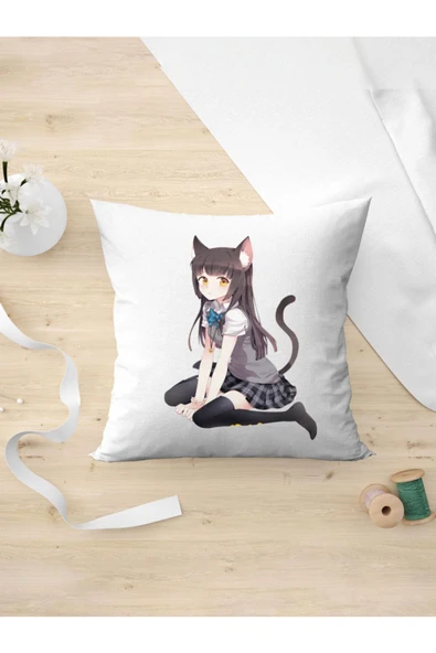 Panorama Ajans Mini Etek Kedi Kız Cat Girl Kız Arkadaşa Hediye Yastık Kılıfı ürün görseli 1