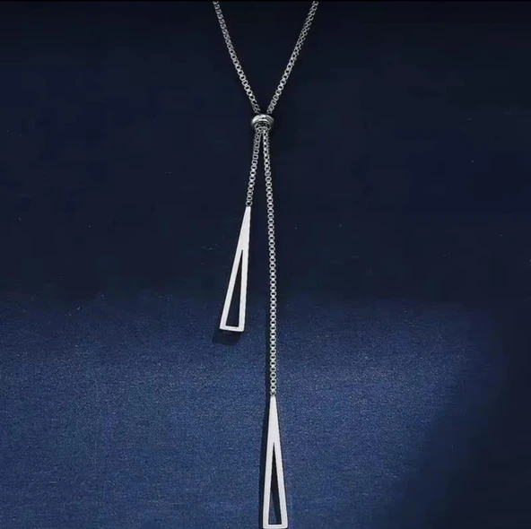 Gümüş Rengi Asansörlü Çelik kolye 060 - Resim 3